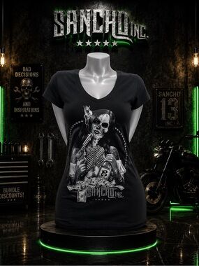 Women's Black Short Sleeve V-Neck Graphic Tee